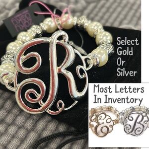 Script Monogram Initial w/Pearls & Charms Bracelet-Boutique